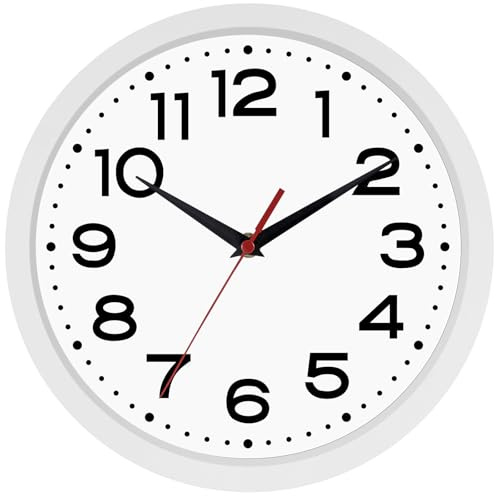 Wall Clock Silent Non-Ticking Modern Clock Battery Operated 8 Inch Small Classic Analog Decorative for Kitchen, Living Room, Office, Bedroom, Bathroom (White)