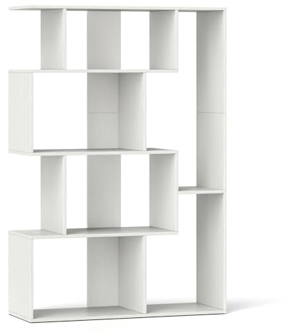 CASART Open-Back Geometric Bookshelf, Wooden Freestanding Bookcase with Anti-Toppling Devices, 6-Cube Display Shelf for Living Room Bedroom Office Study (White) | with Anti-Toppling Devices, 6-Cube Display Shelf for Living Room Bedroom Office Study (White)