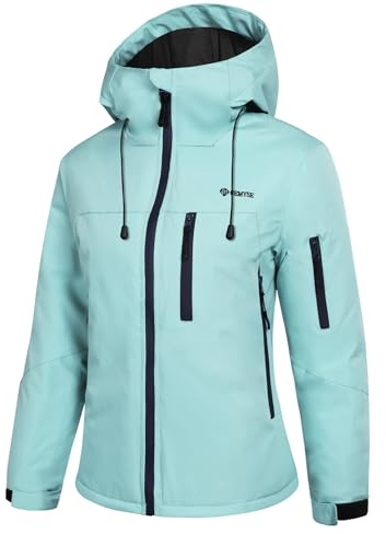 GEMYSE Veste de Ski Femme Imperméable et Coupe-Vent Manteau Chaud avec Capuche Réglable et Ourlet Ajustable pour Randonnée et Neige(Bleu Clair,XL)