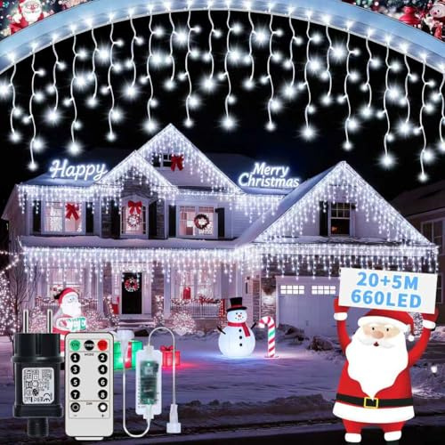GCMacau Cortina Luces Navidad Exterior,20m+5m 660LED Cascada de Luces Navideñas con Mando a Distancia Temporizador 8 Modos, IP65 Impermeable Luci di Natale para Navidad, Ventana, Balcón, Bar, Boda
