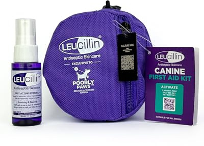Leucillin Erste-Hilfe-Set für Hunde & 30 ml Leucillin Antiseptikum Spray – Reisegröße, Mini-Erste-Hilfe-Set für Hunde, ideal für Spaziergänge, Camping, Autos, Pfotennotfälle, Katzen und alle anderen