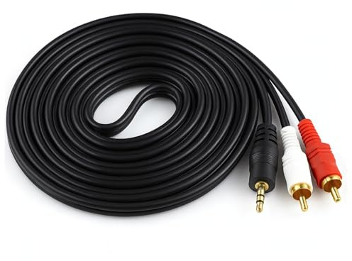 MYRLOFT RCA to 3.5mm Aux Cable 1.5m, Phono to 3.5mm Jack Adapter Lead, Gold-Plated Audio Splitter RCA Cable, Red and White Stereo Cord for Hi-Fi Amplifier and Speakers
