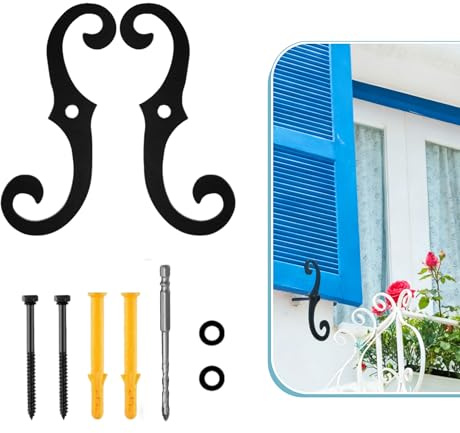 YEAROCK S Style Shutter Dogs Hardware, 6.3 Metal Shutter Fasteners with Set Screwsl, Decorative Window Tieback for Exterior Shutters, Home Decoration (2)