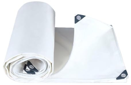Telone Impermeabile 200 x 360 cm Antistrappo Impermeabile Telo Occhiellato Multiuso con Occhielli per Esterno, Giardino, Gazebo, Campeggio, Piscina, Barche, Legno, Bianco