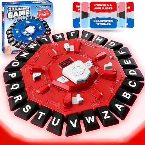Gioco di Parole Divertente e Veloce da Tavolo con Timer, 24 Tasti Lettere e 35 Carte, Modalità Doppia, per Bambini 3+ e Adulti, Gioco Ideale per Famiglia e Feste (Rosso)