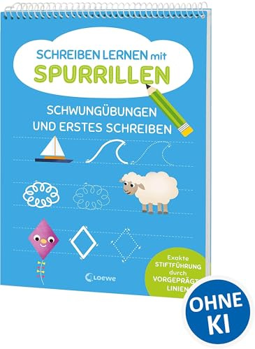 Schreiben lernen mit Spurrillen - Schwungübungen und erstes Schreiben: Schreibblock mit vorgeprägten Linien für Vorschulkindern ab 5 Jahren