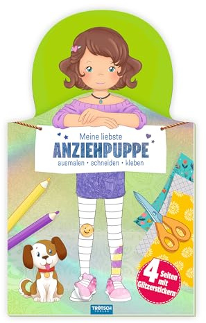 TRÖTSCH - Meine liebste Anziehpuppe | Anziehpuppen Stickerbuch mit Stoffmuster Vorlagen zum Ausschneiden und Einkleben: Bastelbuch mit Glitzerstickern zum Stylen und Dekorieren | Ab 3 Jahren