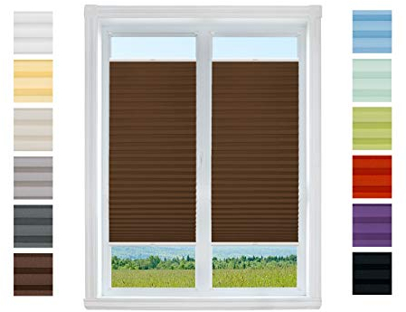 Plissee Rollo NACH MAß zum Anschrauben | TOP QUALITÄT Pearl Stoffkollektion | Halterungen zum Schrauben | Faltrollo Jalousie, Sichtschutz, Sonnenschutz Fenster (Braun, B: 71-80cm, H: 91-110cm)