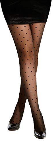 PrettyLoveHose Collant Femme Voile Noir Fantaisie Pois Petit, Taille Unique