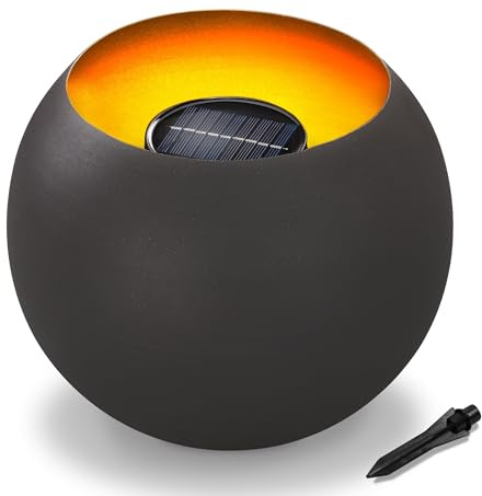 Esotec Solar Feuerschale LED-Tischfeuer Dekofeuer Flammeneffekt 102365 | Solar Feuerschale Tischfeuer, Ø26×21cm, 66 LEDs Flammeneffekt, 1500K Bernstein, Metallgehäuse, LiFePO4 Akku, Akku wechselbar