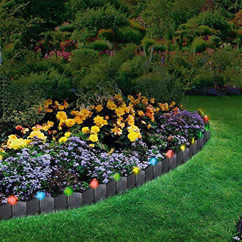 Greenfields Multi Coloured or White LED Solar Powered Lights Garden Lawn Edging Plant Border Garden Border Flower Bed, Vegetables & Grass Interlocking Panels with Auto ON/OFF (Multi Coloured)