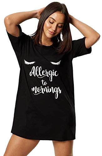 Ex Ann Summers - Maglietta da notte da donna, in cotone, taglia grande, colore: Nero Nero S