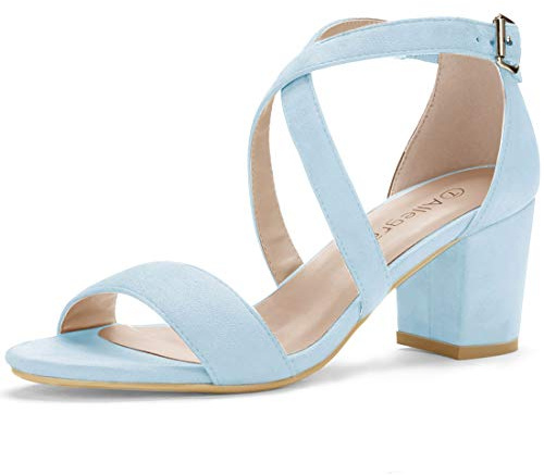 Allegra K Sandali da donna con cinturino alla caviglia con tacco a blocchi, blu cielo, 40 EU