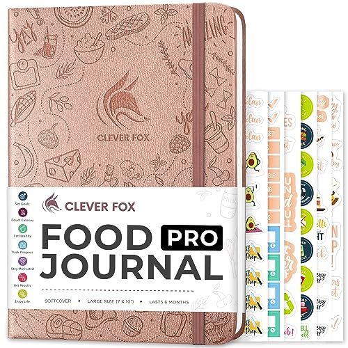 Clever Fox Food Journal Pro – Diet & Wellness Planner Diary – Food Log - Meal, Exercise, Weightloss & Calorie Tracker, 18.5x26cm (Rose Gold)