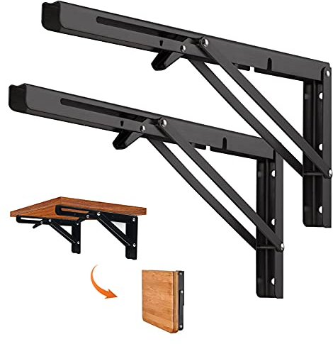 Quanerba 2PCS Soporte Estantería Plegable 250mm, Montados en la Pared Soporte de Estante Plegable Pesado, Carga Máxima 50 kg, Escuadras para Estanterias Ahorrar Espacio (250 mm/ 10 inch-Carga 50kg)