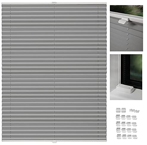 metablo Plissee nach maß Plissee mit Bohren 22 Farben Schalosien Fenster innen Faltrollos für Fenster Sicht- und Sonnenschutz Rollo für Fenster mit Bohren Hellgrau B: 81-90 cm, H: 151-200 cm