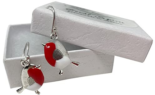 Robin bird earrings Sterling Silver ear wires in Gift Box handmade resin enamelled in East Sussex UK unique Feral spirit jewellery (Robin 925 Silver Earwires)