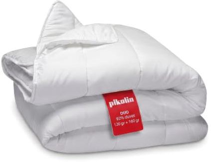 PIKOLIN Home - Edredón Nórdico Duo 92% Plumón de 120 y 160 gr | Cama 200 | 280x240 | 4 Estaciones | Tejido de Algodón | Unión Mediante Corchetes