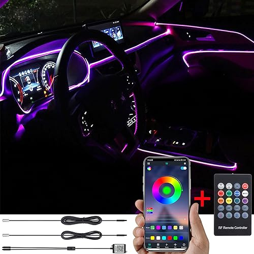 TABEN Kits de iluminación Ambiental para Interiores de automóviles USB 3 Metros Fibra óptica 16 Millones de Colores Sincronización música Control Remoto RF y App 12V con Cargador de automóvil QC 3.0