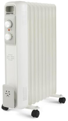 GEEPAS Oil Filled Radiator Heater 9 Fin |Adjustable Thermostat 2000W White | Portable Electric Heater Safety Cut-off Overheat Protection Energy Efficient