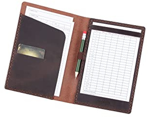 Fasjosma Handmade Leather Golf Scorecard Holder with Pencil Holder, Vintage Golf Yardage Book Cover with Card Slot