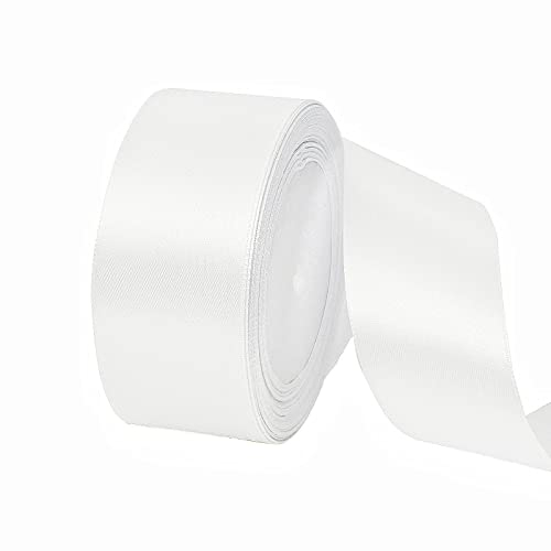 POPOYU Satinband Weiß 40mm, 23 Meters Dekoration Geschenkband Fein Schleifenband, Stoffband für Luftballons, Hochzeit, Taufe und Geburtstag Geschenke Der Valentinstag Verpackung von Geschenken
