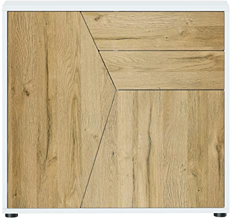 Vladon Sideboard Benny, Made in Germany, Kommode mit 2 Türen und 2 Schubladen, Weiß matt/Eiche Natur (79 x 74 x 36 cm)