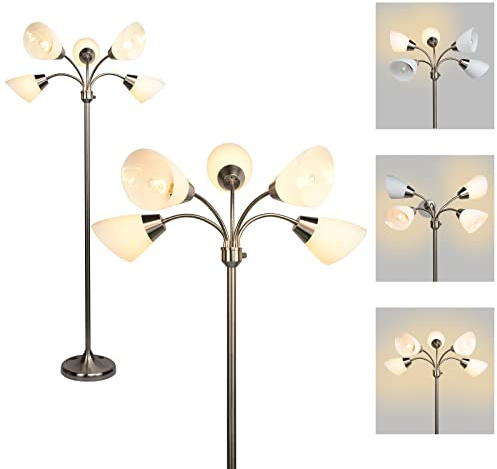 FIRVRE Klassische Stehlampe Wohnzimmer, Leselampe Wohnzimmer Industrial Style, Schmale Stehlampe Vintage mit 5 Flammig für Büro Schlafzimmer Sofa Studio
