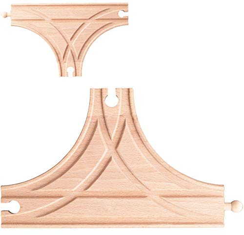 alles-meine.de GmbH 2 Stück Holz - Schienen - T-Weichen/Abzweigungen/Kreuzungen - beidseitig - für Eisenbahn/Holzeisenbahn - passend für alle Schienen-Systeme & Straßen -..