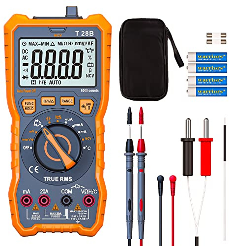 True RMS Digital Multimeter Tester Auto-Ranging AC DC 20A Ohmmeter 1000V Voltmeter with NCV Measure Voltage Current Amp Resistance Diode Continuity Duty-Cycle Capacitance Temperature for Home Car