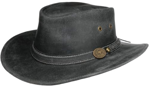 Scippis Sombrero Western Irving Cowhide de Piel Vaquero (M (56-57 cm) - Negro)