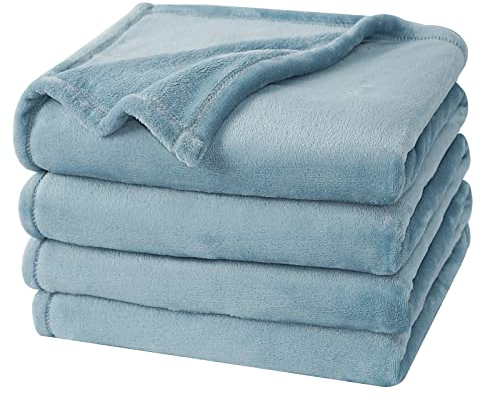 PHF Morbida coperta in pile, 130 x 150 cm, in Oeko-Tex, morbida, calda, per divano, letto, copriletti e coperte, colore: grigio e blu