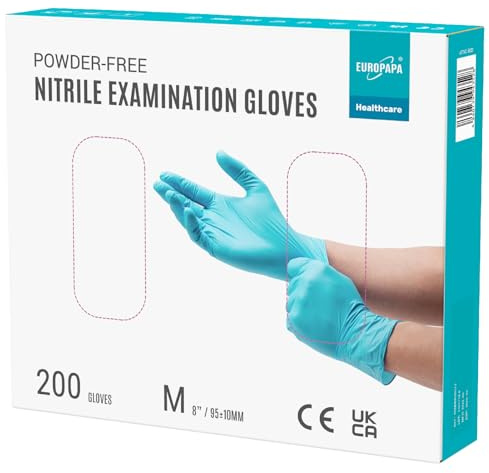 EUROPAPA® 200 guanti usa e getta in nitrile senza polvere EN455 EN374, guanti monouso senza lattice, taglie S, M, L & XL disponibili (M, Azzurro)