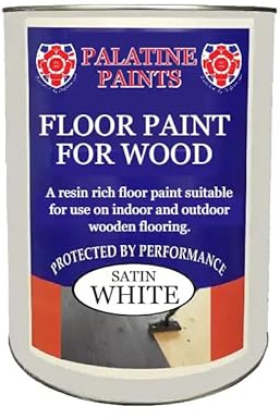 Palatine PaintsProtected By Performance Floor Paint for Wood - Solid Satin Finish, Interior and Exterior, Hard Wearing (White, 1 Litre)