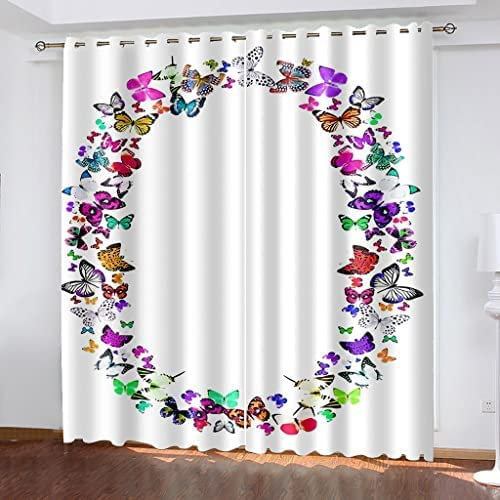 3D Schattierung Vorhänge - Mode Schmetterling Gardinenschal Vorhang Für Wohnzimmer Schlafzimmer Schlaufenschal Isolierung Lärmminderung Mädchen Raumdekoration 182(B)X214(H) Cm - Vorhang Für Das Esszi