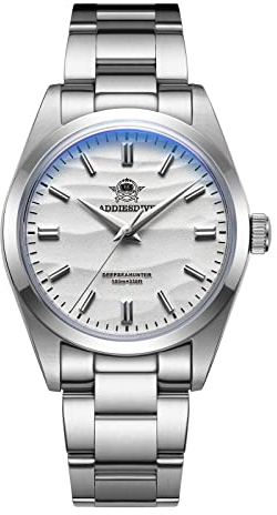 ADDIESDIVE 36mm Einfache Quarzuhr Analoguhren für Herren Blasenspiegelglas Wüste Edelstahlarmband AD2030 Weiß