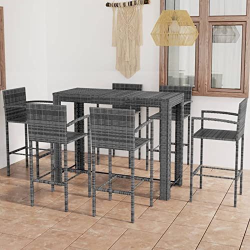 BaraSh 7-TLG. Garten-Bar-Set mit Armlehnen Poly Rattan Grau GartenmöBel Set Barhocker Outdoor Garten Bartisch Set Gartenbar Outdoor Bar MöBel