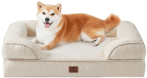 EHEYCIGA Panier Chien Moyen Taille Orthopedique, Memoire de Forme Lit pour Chien Dehoussable Lavable, Canapé Chiens Imperméable, Beige