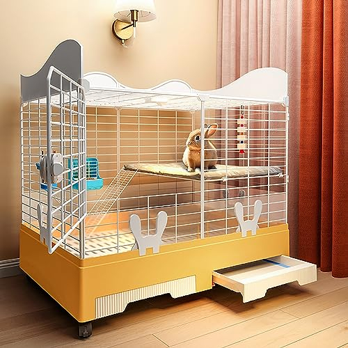 SZITW Laufstall für Kleintiere, Kaninchenstall, Laufstall aus Metall, Kaninchenkäfig für drinnen und draußen, mit Wickelunterlage mit doppelter Schublade, mit Rollen, frei beweglich, für Welpen, K