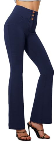Onsoyours Jeans a Zampa d’Elefante Donna Flare Leggins a Campana Slim Fit Jeggings Yoga Pantaloni a Vita Alta Elasticizzati Sexy Casual Stretchy Treggings con Bottoni A Blu Scuro XXL