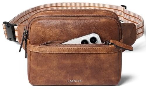 LATMAP 3L Bauchtasche Damen, Sling Bag Bumbags for Ladies Kleine PU Leder Fanny Pack Brusttasche Diebstahlsicher