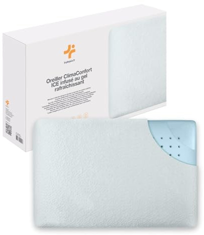 Inphysio Cuscino ClimaConfort ICE - Cuscino in memory foam con infusione di gel rinfrescante - Cuscino ergonomico - Federa in tessuto ICE innovativa - Per chi dorme sul fianco e sulla schiena - Bianco