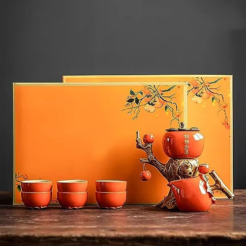 XaEjNzwDT Tetera marroqui teteras para te Juego de te Juego de té Persimmon Ruyi Kung Fu, Tetera de Taza de té para el hogar con Juego de Caja de Regalo(Color:A,Size:)