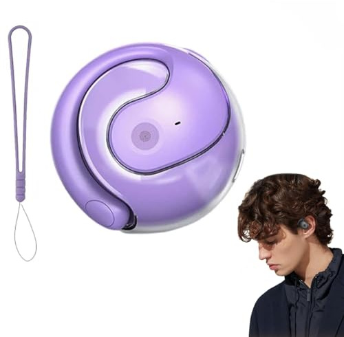 Small Coconut Bluetooth Headset, Earbuds Wireless Bluetooth 5.3, Open OWS Hanging Headphones, 2024 Noise Canceling Out-of-Ear Earphone, Portable Charging Case with Lanyard,Purple