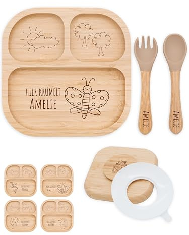 Bärenfreunde® - Personalisierter Teller Mit Saugnapf - Praktisches Beikost Zubehör Mit Namen - Baby Teller Rutschfest - Personalisierte Geschenke (Schmetterling)