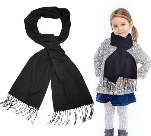 SwirlColor flickor halsduk, mjuk fuskkashmir halsdukar wraps sjal vinter lång halsduk för flickor barn halsvärmare svart, Svart, en storlek