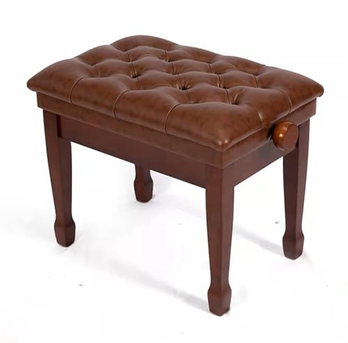 Klavierbank, Klavierbank aus PU-Leder im Vintage-Stil, Einzelhocker mit dicker Polsterung und zusätzlichem Notenfach – Klavierstuhl mit Massivholzkonstruktion – Höhenverstellbar 48–58 cm (br