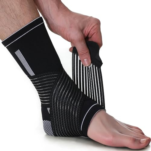 NEOtech Care Chevillière Compression AJUSTABLE - Protège-cheville pour gym sport - Ultra léger, élastique et respirant (Couleur noire, Taille L, 1 Unité)