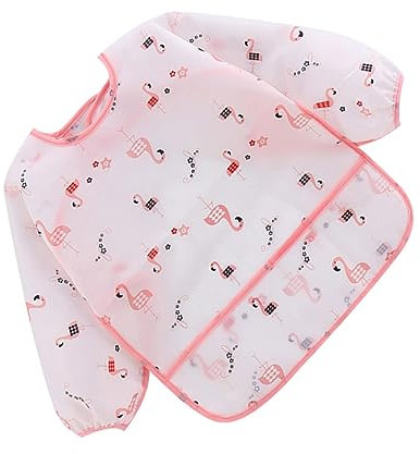 ANDRESLAD Langarmschürze Für Babys 0,6–2 Jahre Flamingo Muster Rosa Kinder Kunstkittel Essschürze Mit Langarm Schutz Für Malen Und Essen