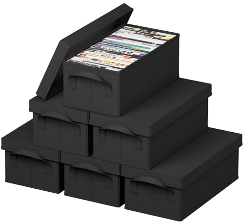 Lifewit DVD-förvaringslåda, stapelbar DVD-förvaringsbehållare, vikbar DVD-behållare med lock, rymmer upp till 100 DVD-skivor 25 stycken per enhet för hem och bil, 40 x 20 x 14,5 cm, 6-pack